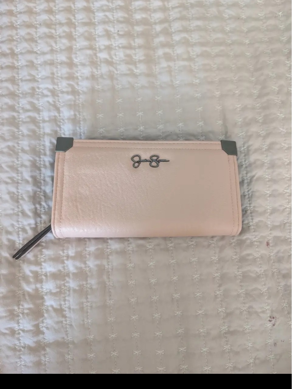 Jessica Simpson Light Pink Zip-Around Wallet with Silver Accents